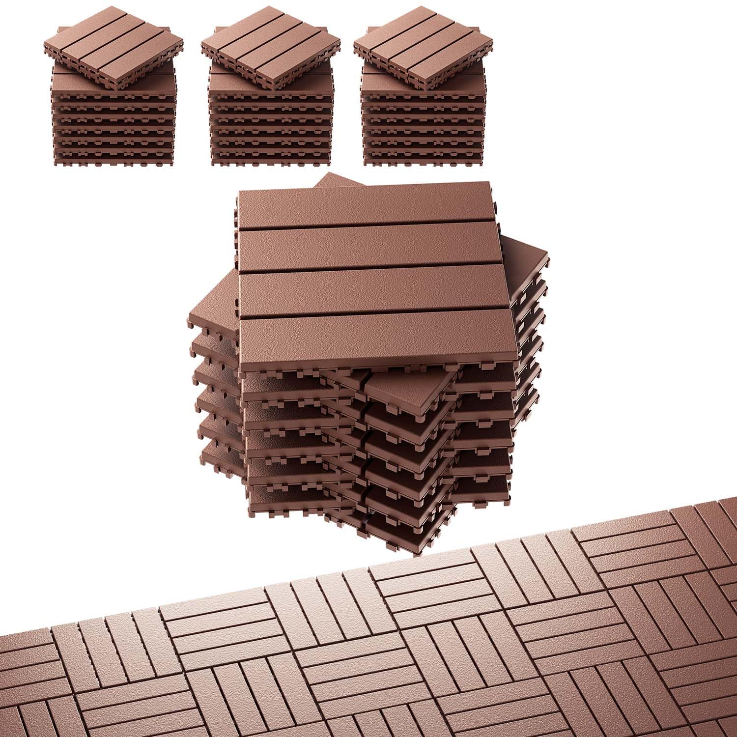 EchoDeck Interlocking Deck Tiles,54 Pack Deck Tiles Interlocking Outdoor All Weather,Patio Deck Tiles,12"x12",Vertical,Sturdy Base,Highly Durable,Stylish,Non-Slip,Faster-Drying,Efficient,Brown