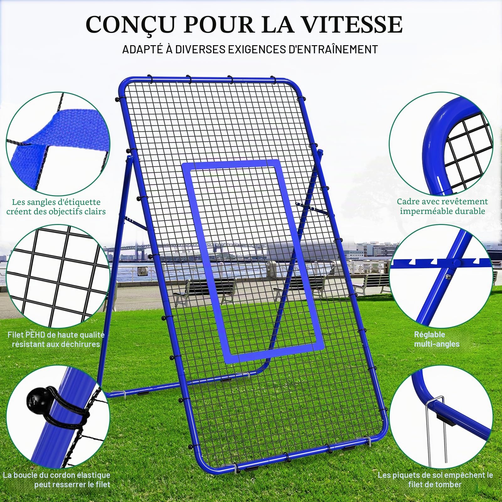 Filet de Rebond Volley-Ball Football 2,1 x 1,2 m réglable Portable pour Enfants Adolescents