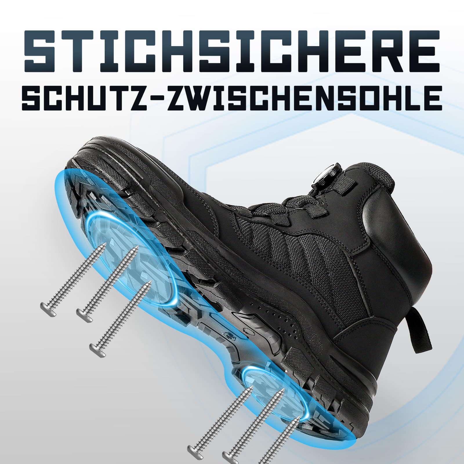 ANGRYRAM Sicherheitsstiefel Herren Damen Leicht Sicherheitsschuhe Arbeitsschuhe rutschfest Durchtrittsicher mit Drehverschluss