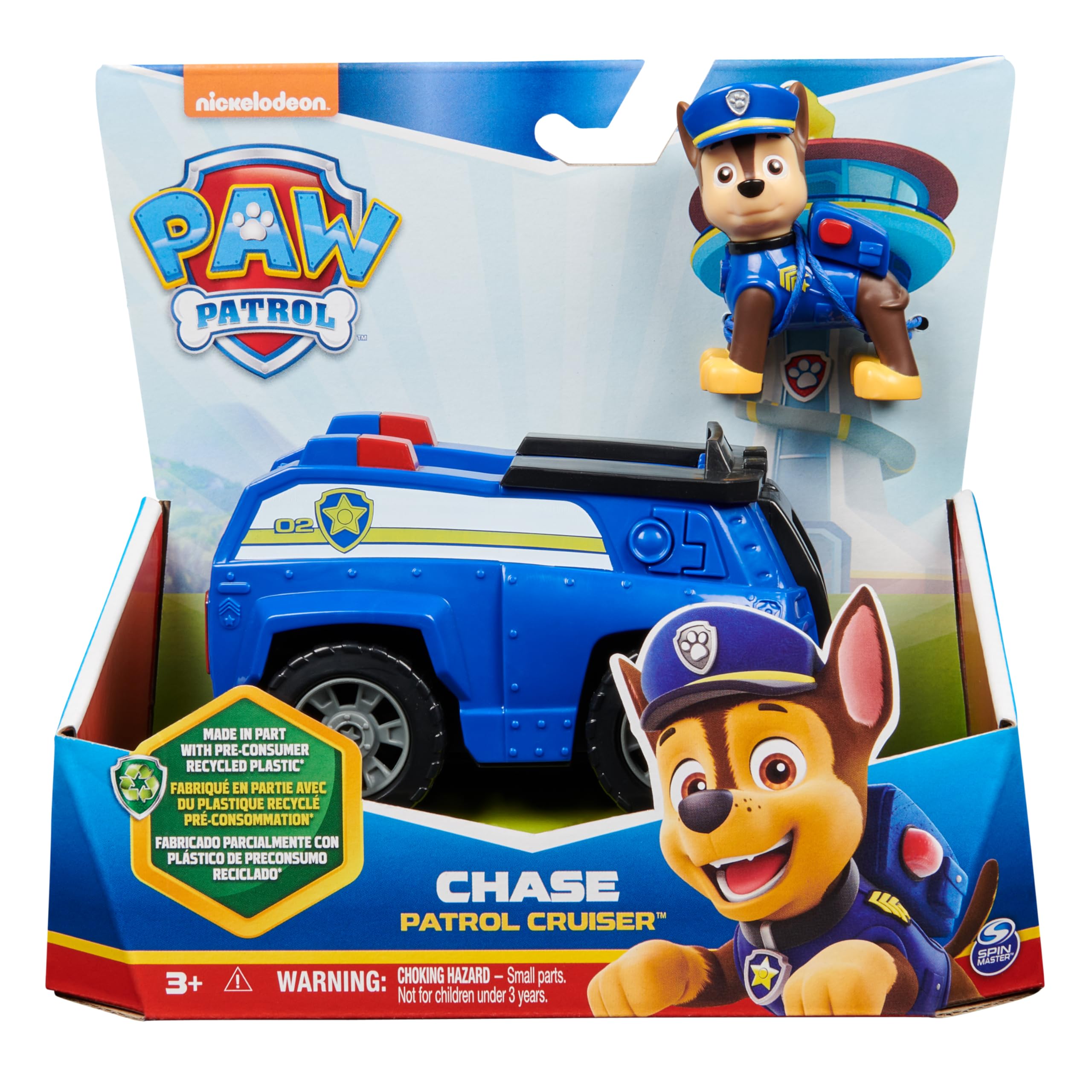 Paw PatrolChase’s Patrol Cruiser, Toy Car with Collectible Action Figure, Sustainably Minded Kids’ Toys for Boys & Girls Aged 3 and Up