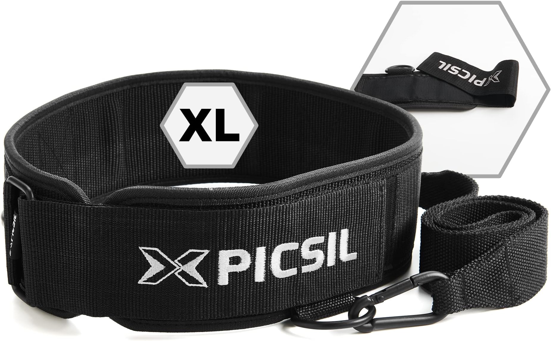PicSilMultifunctional Weighted Belt with Weightlifting Straps, Additional Back Handle for Weight Pulling While Running, Cross Training, Bodybuilding, Comfortable Lumbar Support, XL (X-Large)