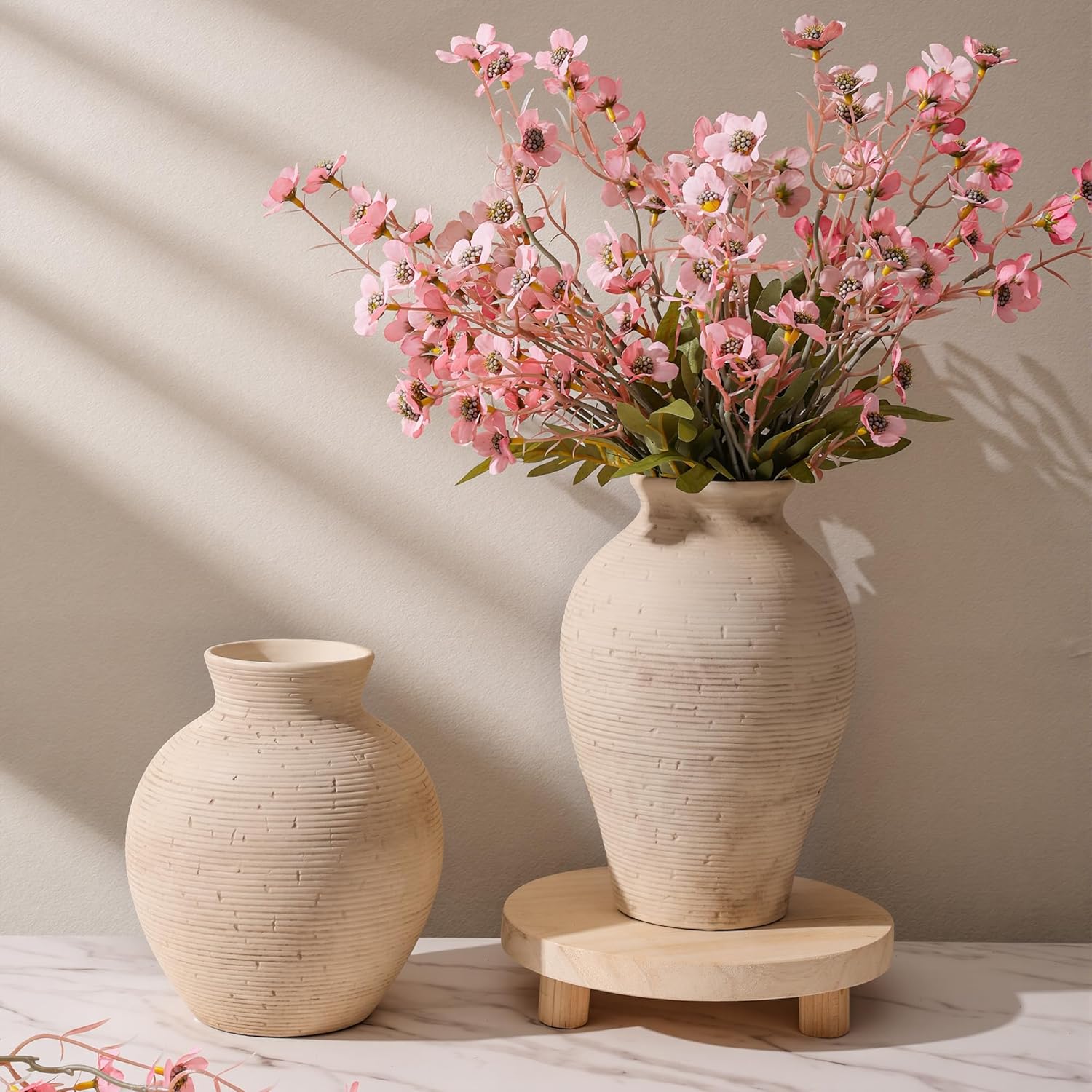 Ceramic Flower Vase Home Decor, 7.4 in Farmhouse Table Vases Retro Vintage Living Room Kitchen Bedroom Decoration Pottery Decorative Vases for Flowers House Shelf Office Desk Dining Entryway, Rustic