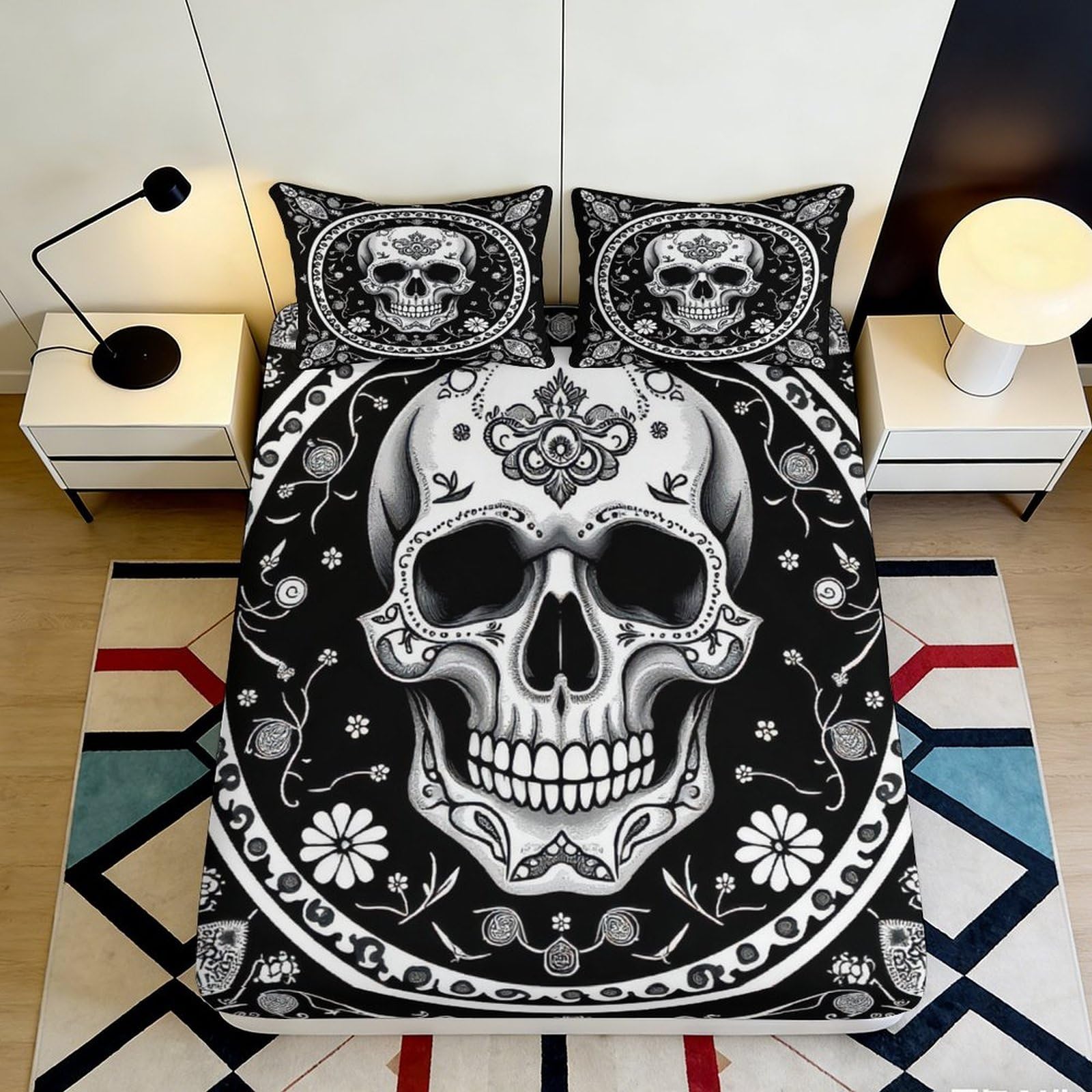 3D Printed skull design Fitted Sheet for home decor, Microfiber soft touch, Bed Cover for guest room, wrinkle resistant, apartment bedding 90x200x25cm