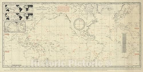 Mapa histórico - Mapa de pared, mundo combinado de Gatty y carta de estrellas para navegación de emergencia 1943 - Arte de pared vintage - 48 x 24
