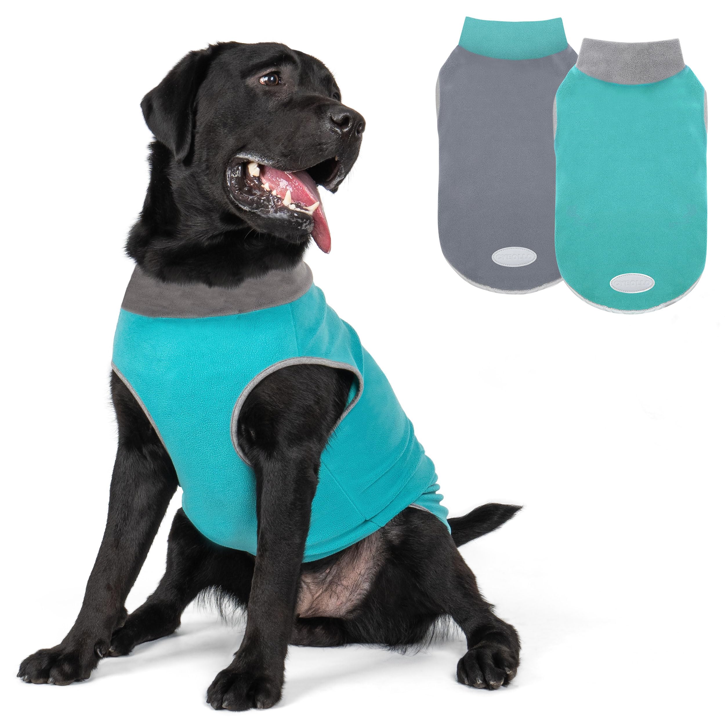 cyeollo 2 Pack Fleece Dog Sweater Vest Stretchy Dog Sweatshirt for Dogs with Reflective Stripe Pet Clothes for Medium Dogs Boy Turquoise & Grey