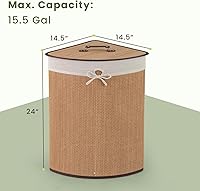 Vista 7 de GOFLAME Cesta esquinera de bambú para la ropa sucia con tapa y forro extraíble, cesta de almacenamiento para ropa de lavado con asa, adecuada