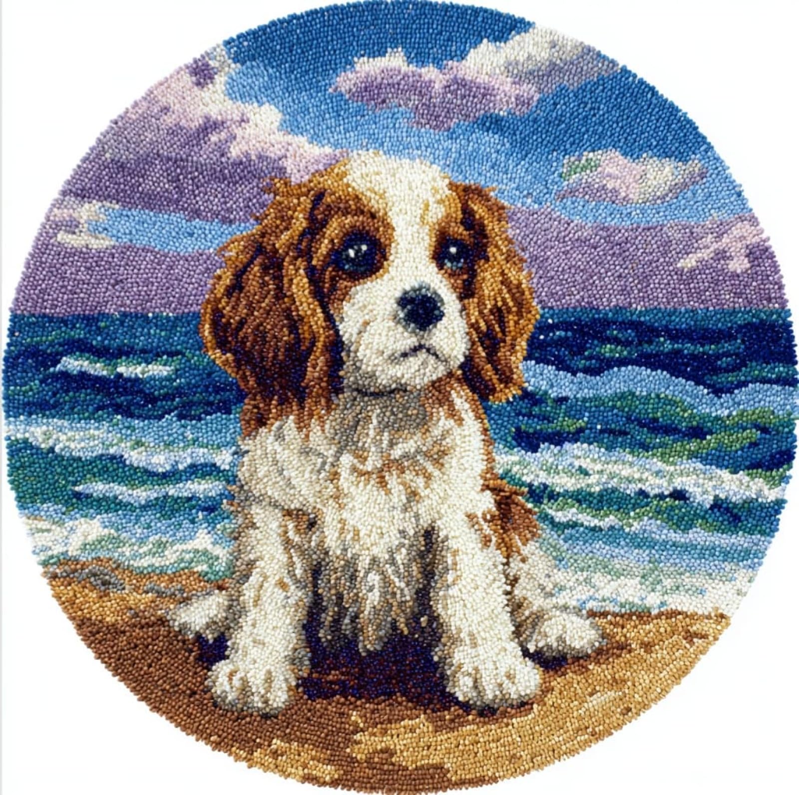 WallustrioaW DIY Tapestry Carpet Rug Making for Adults,Dogs on the Beach,Crochet Kit for Beginners,Carpet Making Set with Printed Canvas,Gift,50x50cm