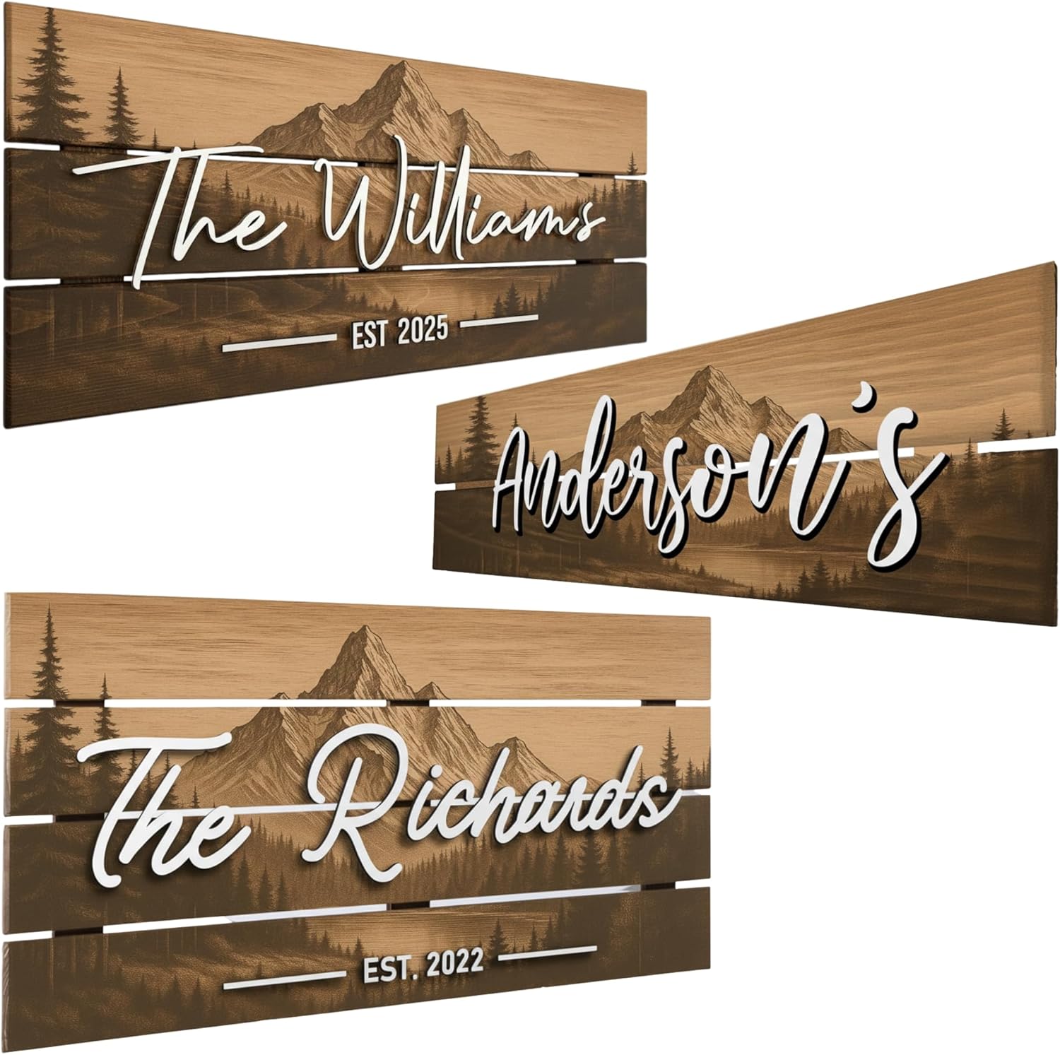 Personalized 3D Mountain Cabin Sign - Custom Wood Last Name & Established Date Sign 23 * 10"