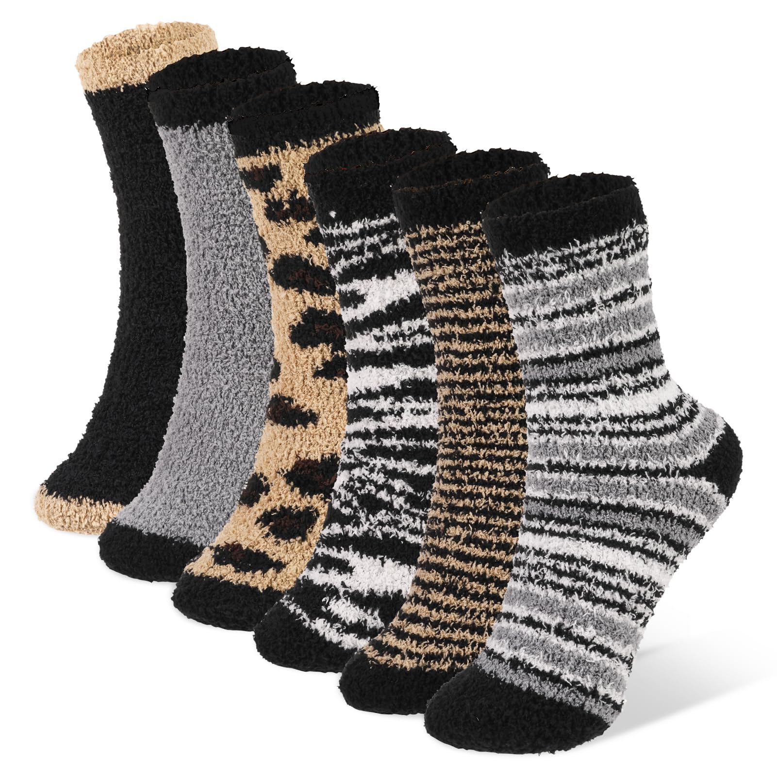 6 Paia Calzini Soffici Donna Invernali – Caldi E Pelosi Con Stampa Leopardata – Pile Corallo Morbido Per Dormire E Relax – Taglia 35-41