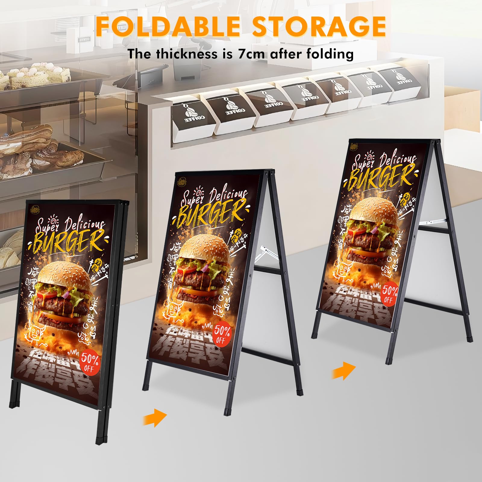 YUCHENGTECH Chevalet Stop Trottoir Exterieur 60x90cm | Porte Affiche Trottoir Porte-affiche en Métal Bilatéral Résistant Aux Intempéries pour Bars Restaurants Expositions Extérieur