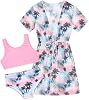 Enlifety 5-16T Girls 3 Piece Bikini Swimsuit Quick Dry Bathing Suit with Kimono Cover Up