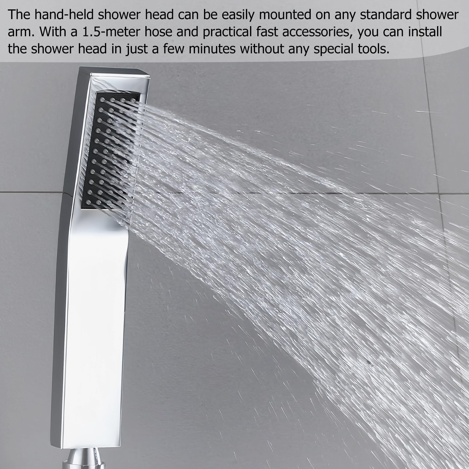 WIYETY Douchette à Main En Acier Inoxydable : Pommeau De Douche Rectangulaire Anti-calcaire Avec
