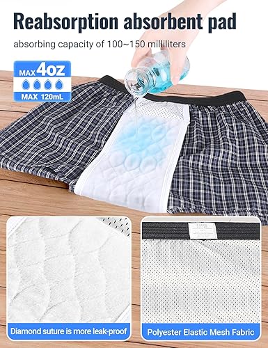 Miniatura 4 de Paquete de 2 calzoncillos de incontinencia para hombre, reutilizables, lavables, para incontinencia urinaria, talla XL, cuadros azules