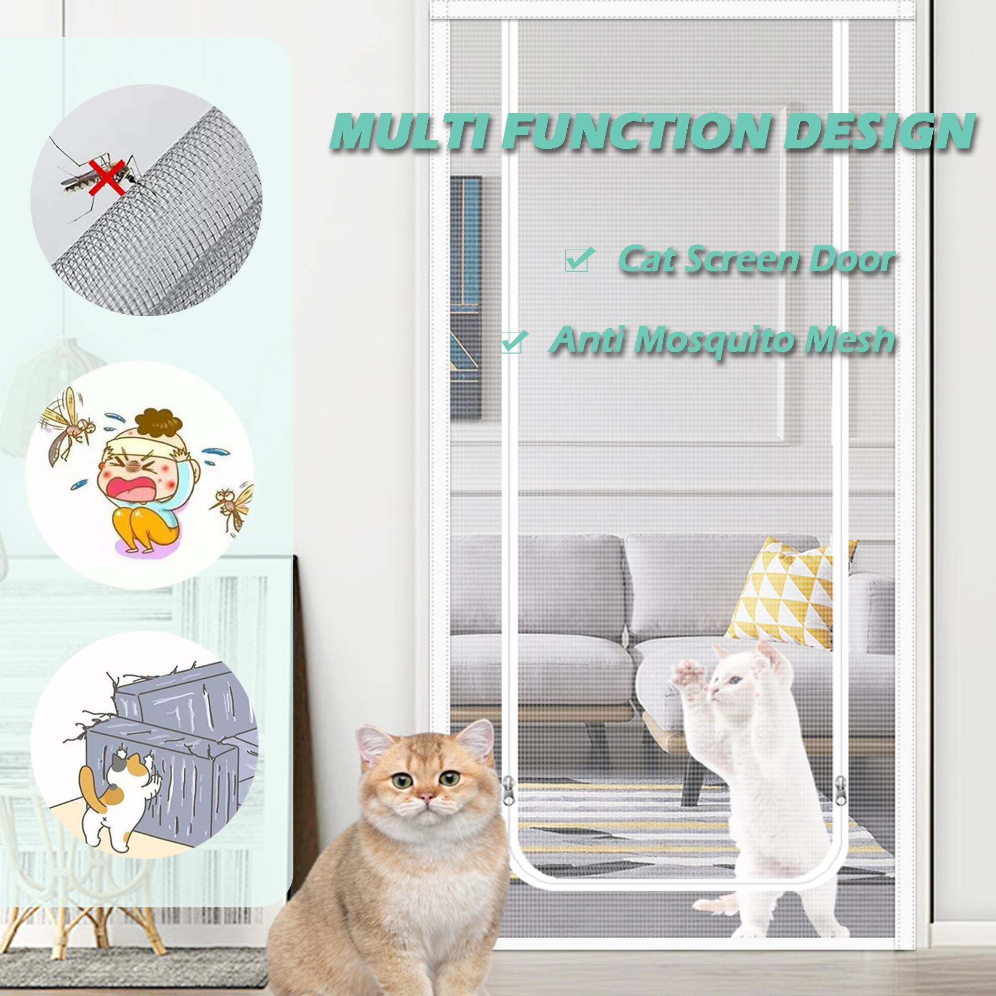 Fliegengitter-Vorhang, Fliegengitter-Netz, Insektenschutzgitter für Schiebetür, Wohnzimmer, Schlafzimmer, hält frische Luft drinnen und Insekten draußen (B x H: 140 x 240 cm, Position 2)