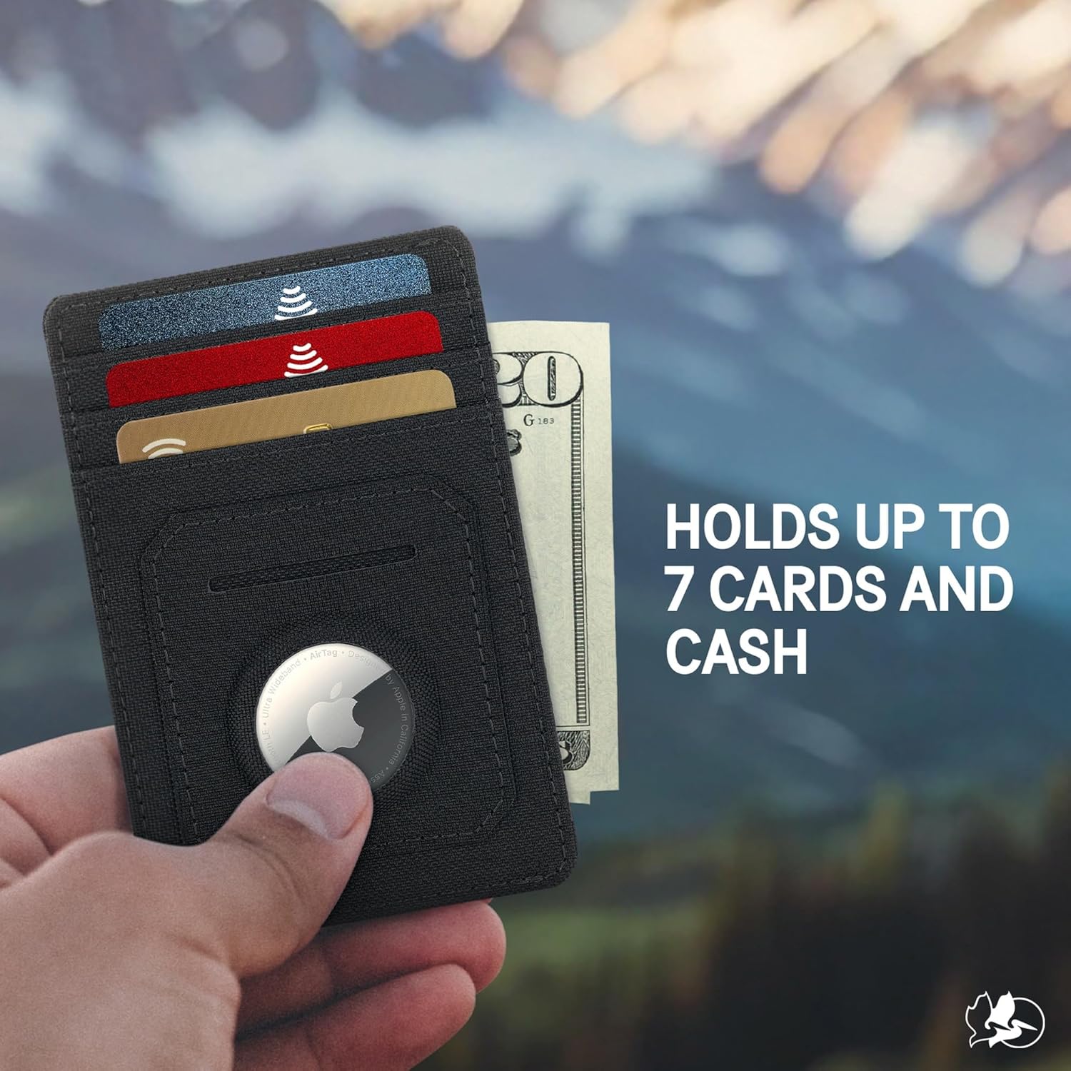 Pelican Aegis AirTag Wallet/Card Holder [RFID Blocking] Slim Wallet with Airtag Holder - Holds 7 Debit/Credit Cards & Cash w/Quick access Front Pocket - Durable 500D Cordura - Black