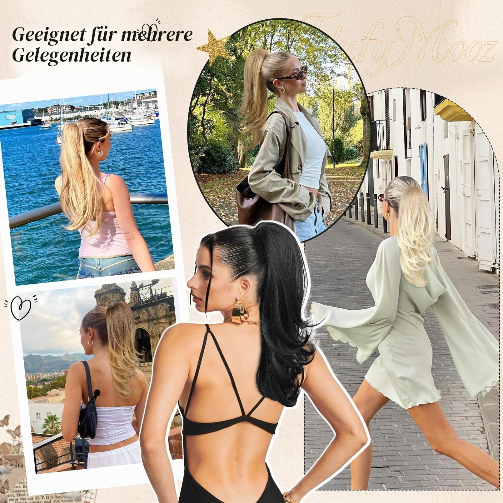 Flufymooz Ponytail Extension, 50 cm Pferdeschwanz Haarverlängerung mit Kordelzug für Frauen weiches, natürlich aussehendes synthetisches Pferdeschwanz Haarteil-Dunkelblond bis Hellblond