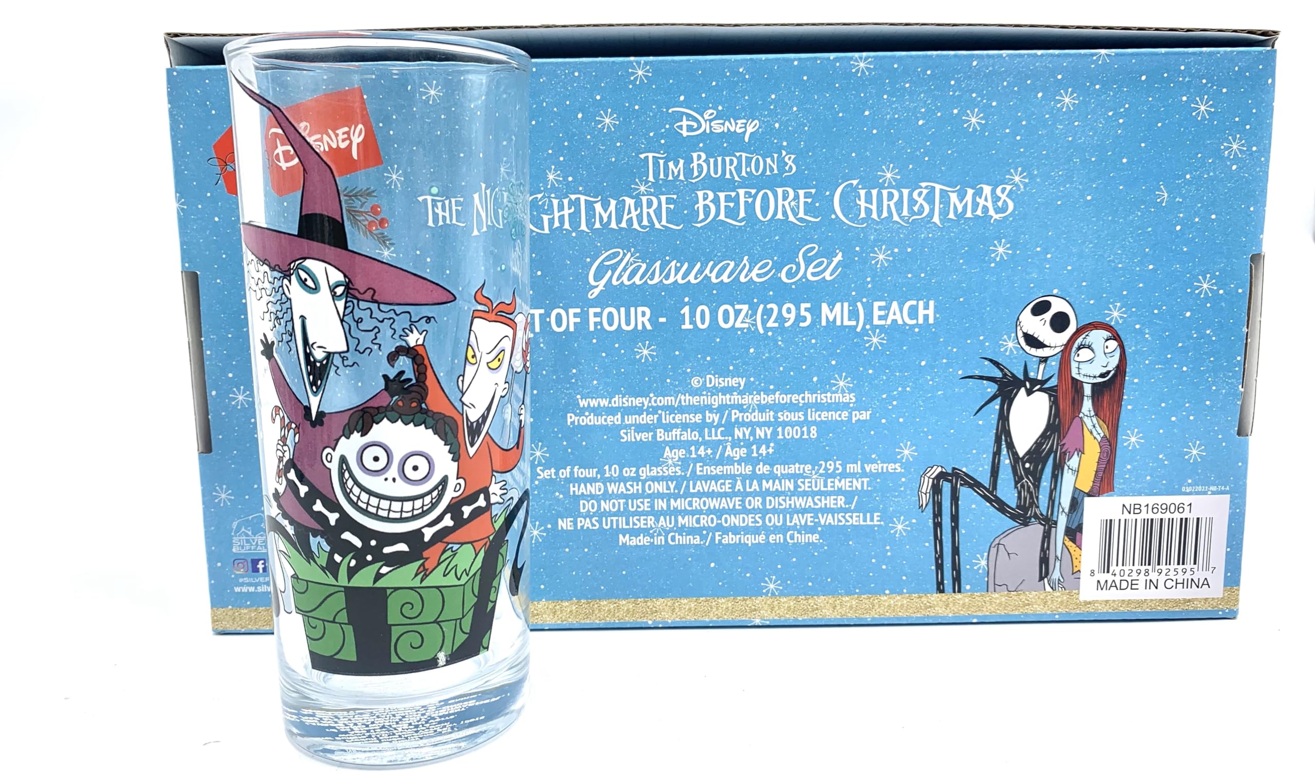 Silver Buffalo Disney L'Étrange Noël de monsieur Jack Lot de 4 verres à verres à motif Lock, Shock and Barrel, Sally, Jack et Oogie Boogie 300 ml