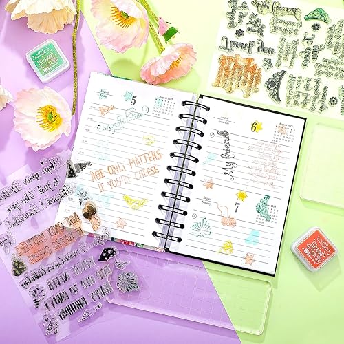 Miniatura 6 de Juego de 4 hojas de sellos transparentes de goma para hacer tarjetas y 3 piezas de herramientas de bloque de sellos acrílicos con líneas de