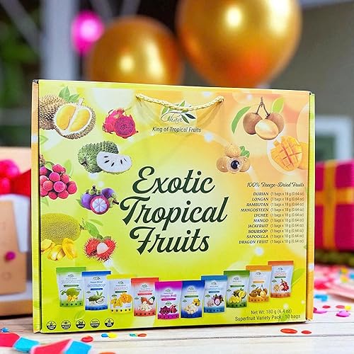 Miniatura 6 de CHAVI Frutas tropicales exóticas liofilizadas  Paquete de 10  Caja de regalo  Sin azúcares añadidos ni conservantes  Sin OMG, vegano, sin gluten