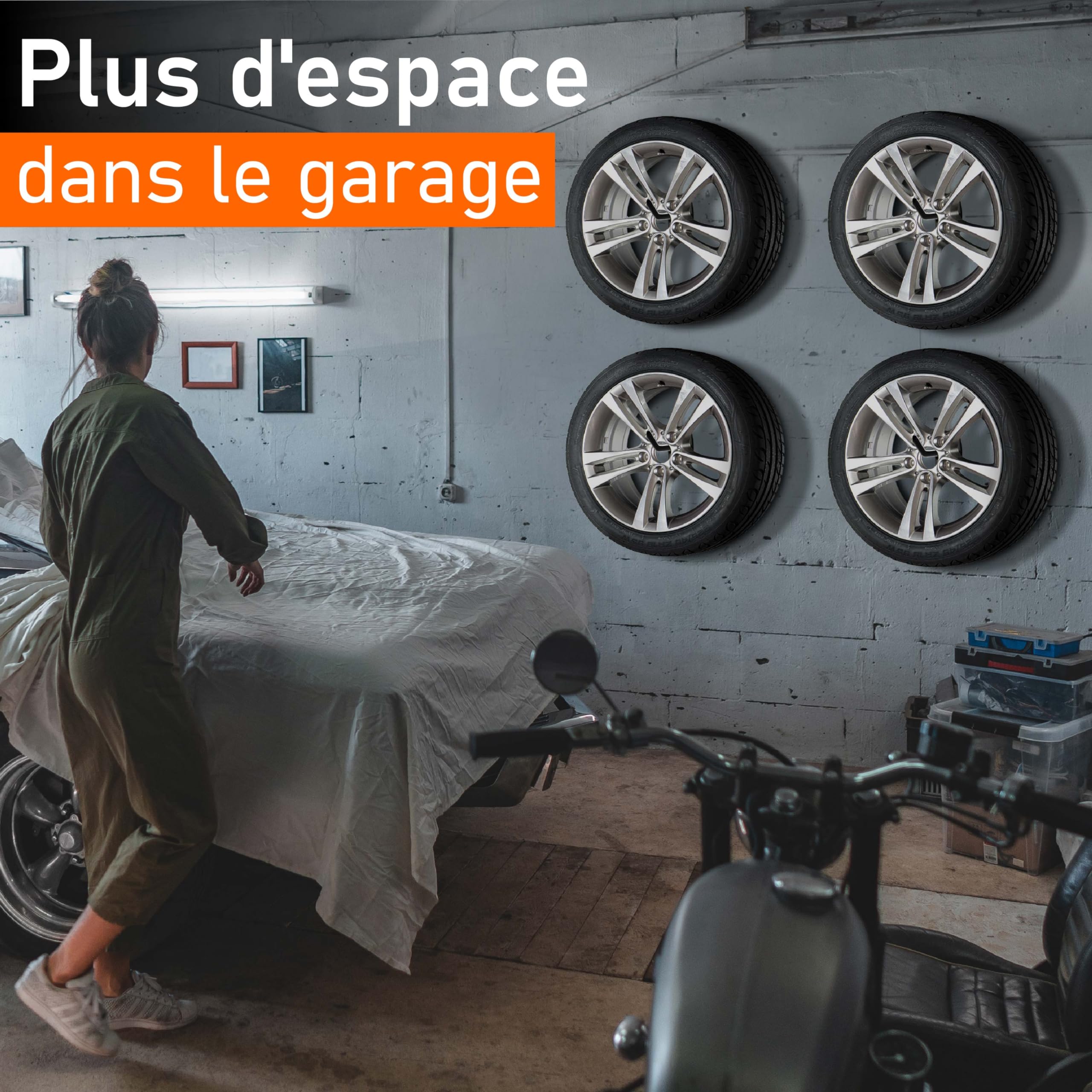 upgrade4cars Range Pneu Voiture Mural pour 4 Jantes | Crochets Mur pour Pneus | Support Roue jusqu'à 22 Pouces