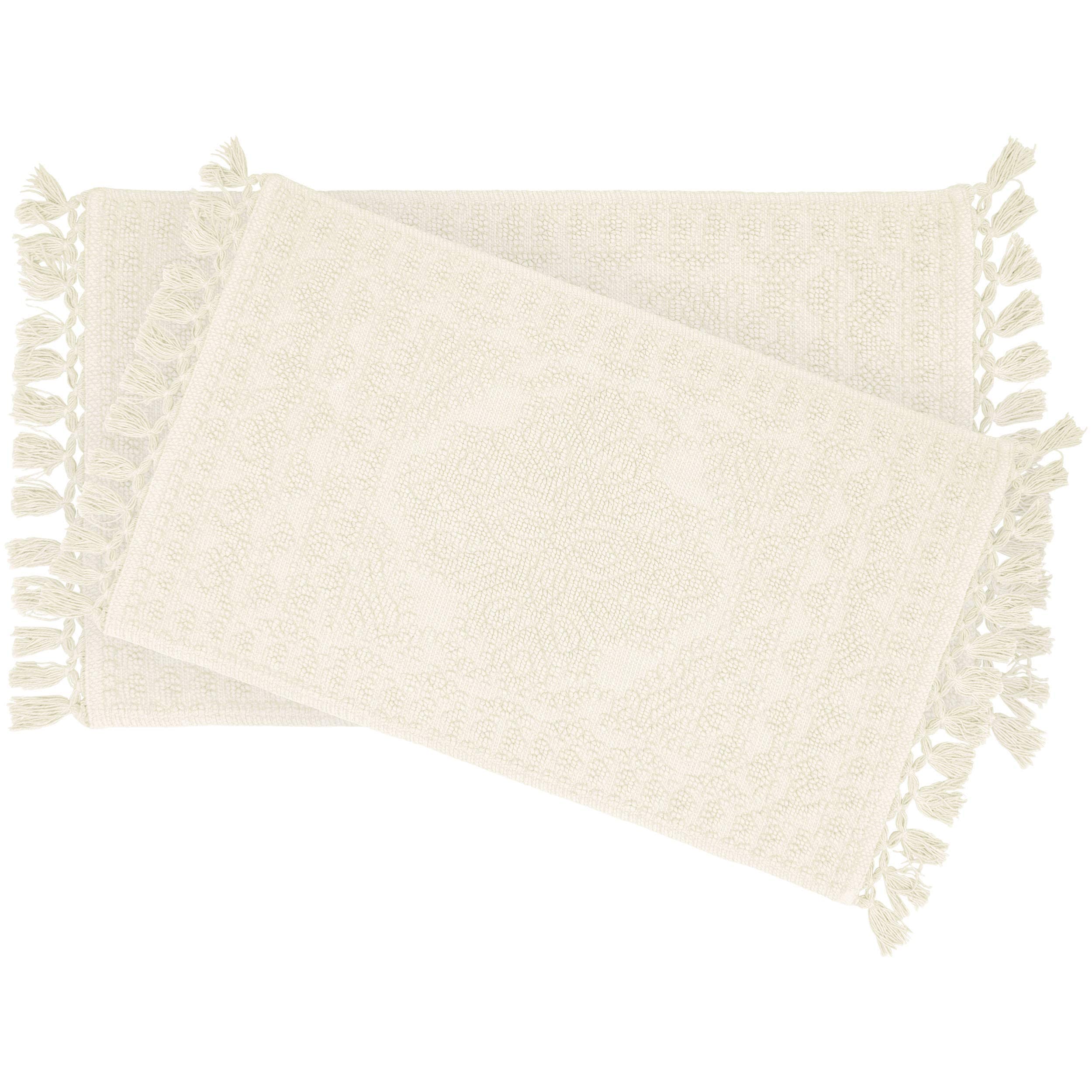 French Connection Nellore Bathroom Rugs, Set of 2 Woven and Beaded Bathroom Mats, Durable Non-Slip Bath Rugs, Thick BathMats for Bathroom and Shower Rugs, 17" x 28" and 20" x 38", Ivory