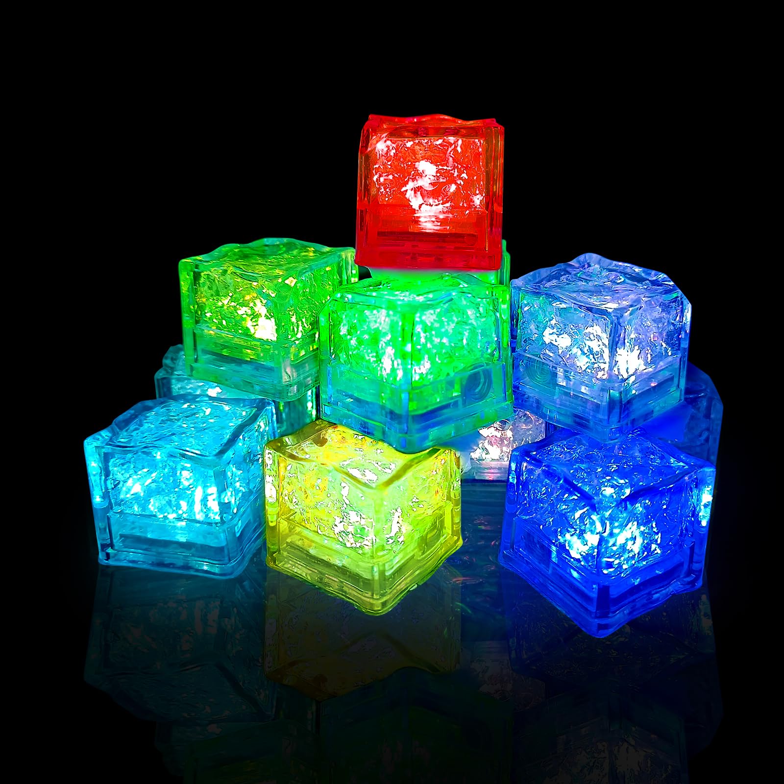 Light Up Ice Cubes for Drinks 48 Pack 7-Color Light Up Ice Cube IP67 Waterproof Led Ice Cube Reusable Ice Cubes for Cocktails Bar Nightclub Party Wedding Swimming Pool Bath Garden Decor