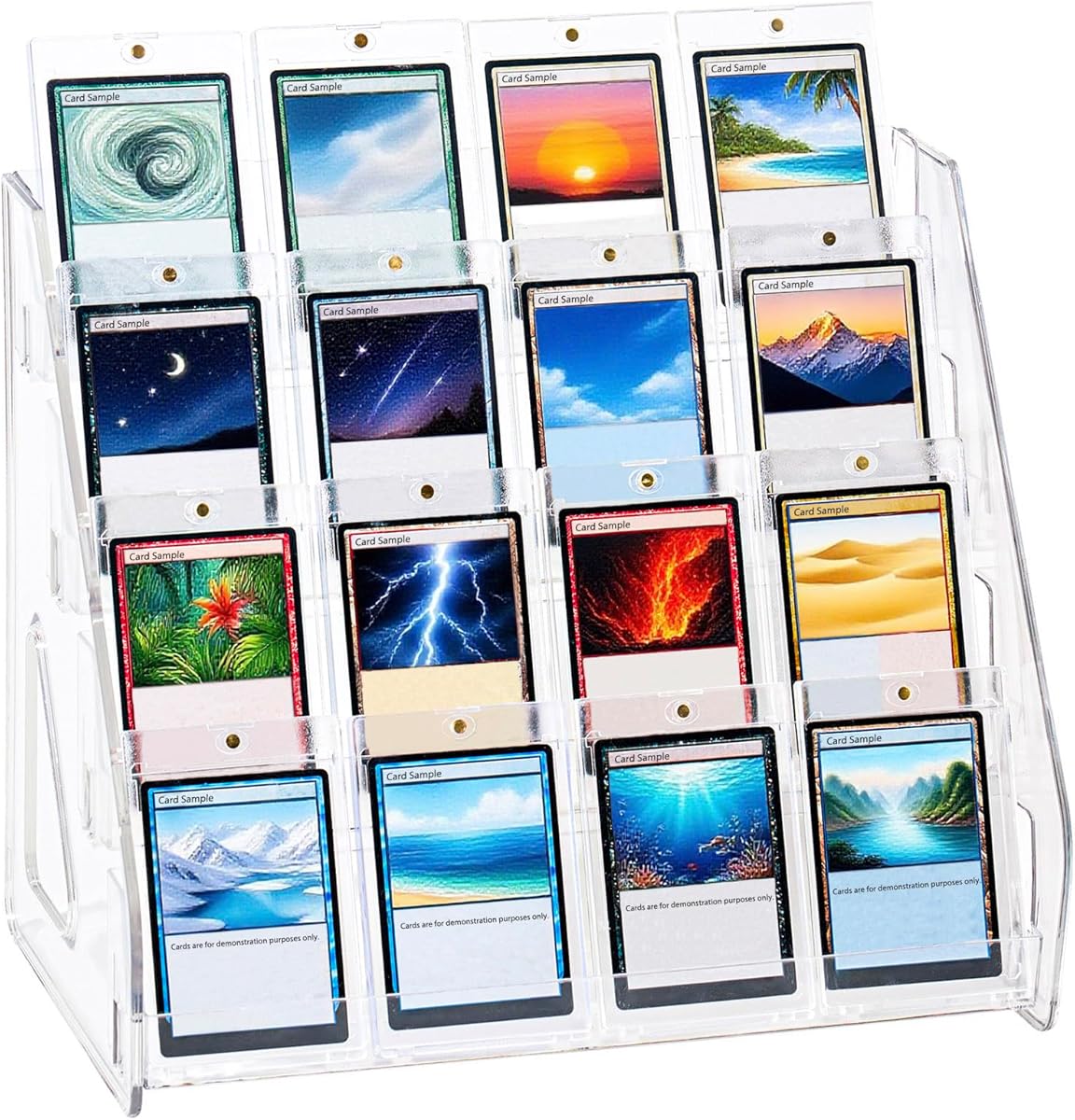 4 Tier Acrylic Trading Card Display Stand, 12" Riser Display Shelf for Magnetic Holders, Toploaders, PSA Graded Cards, TCG Sports Card Collection (1 Pack)