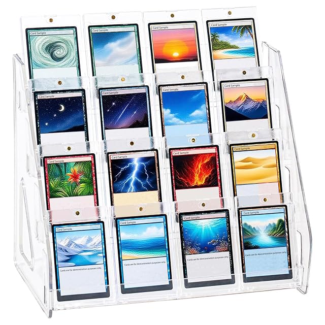 DEEIF 4 Tier Acrylic Trading Card Display Stand 12 Riser Display Shelf for Magnetic Holders Toploaders PSA Graded