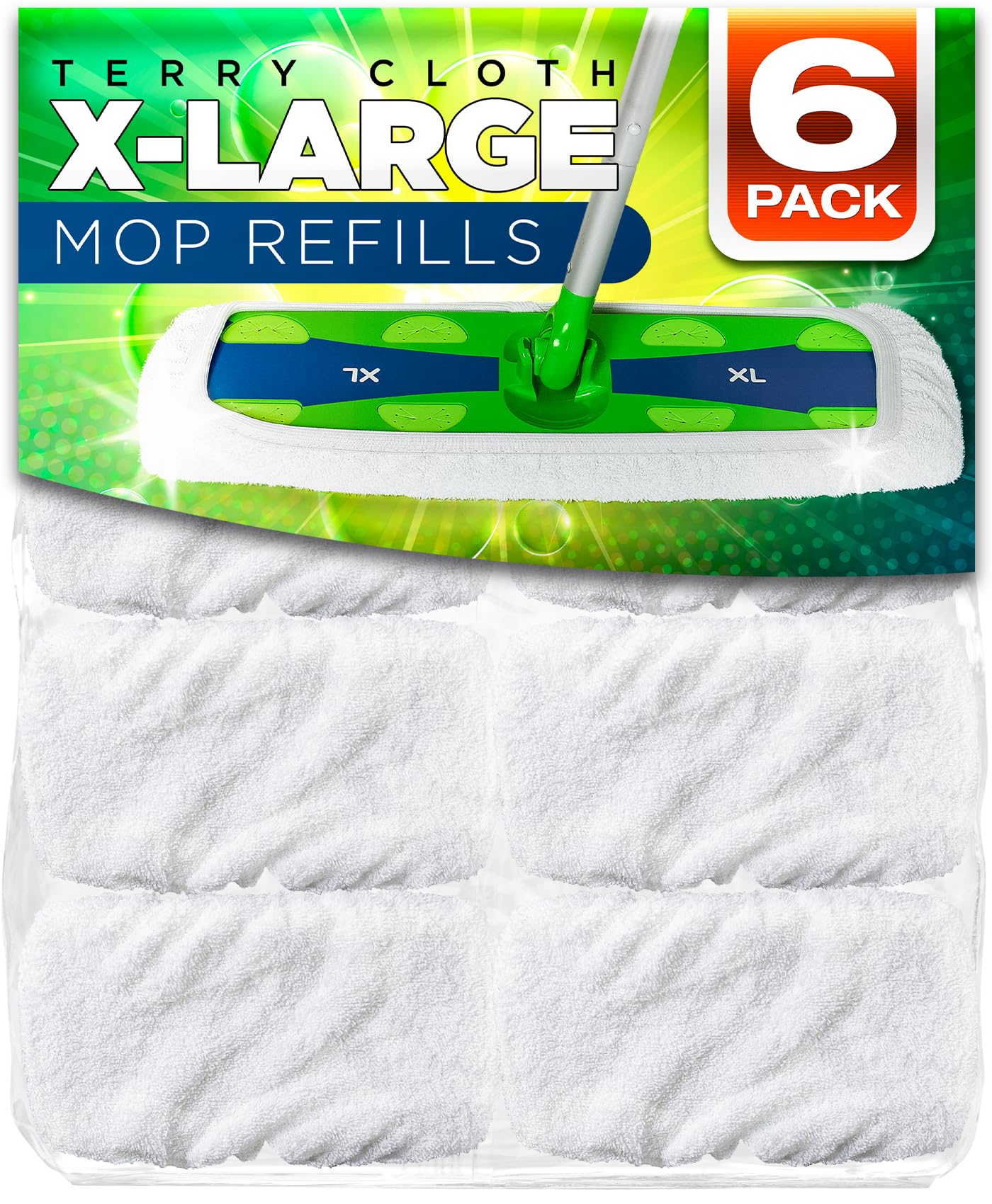 VanDuck XL Cotton Mop Pads Compatible with Swiffer XL (6 Pack) - Extra Large Wet and Dry Pads Refills - Cotton Covers Reusable Mop Heads (Handle is