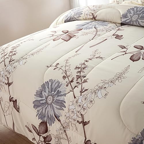 Miniatura 4 de Marina Decoration Juego de edredón de 3 piezas para decoración del hogar, ultra suave, esponjoso, plumón de ganso, estampado de base de crisantemo