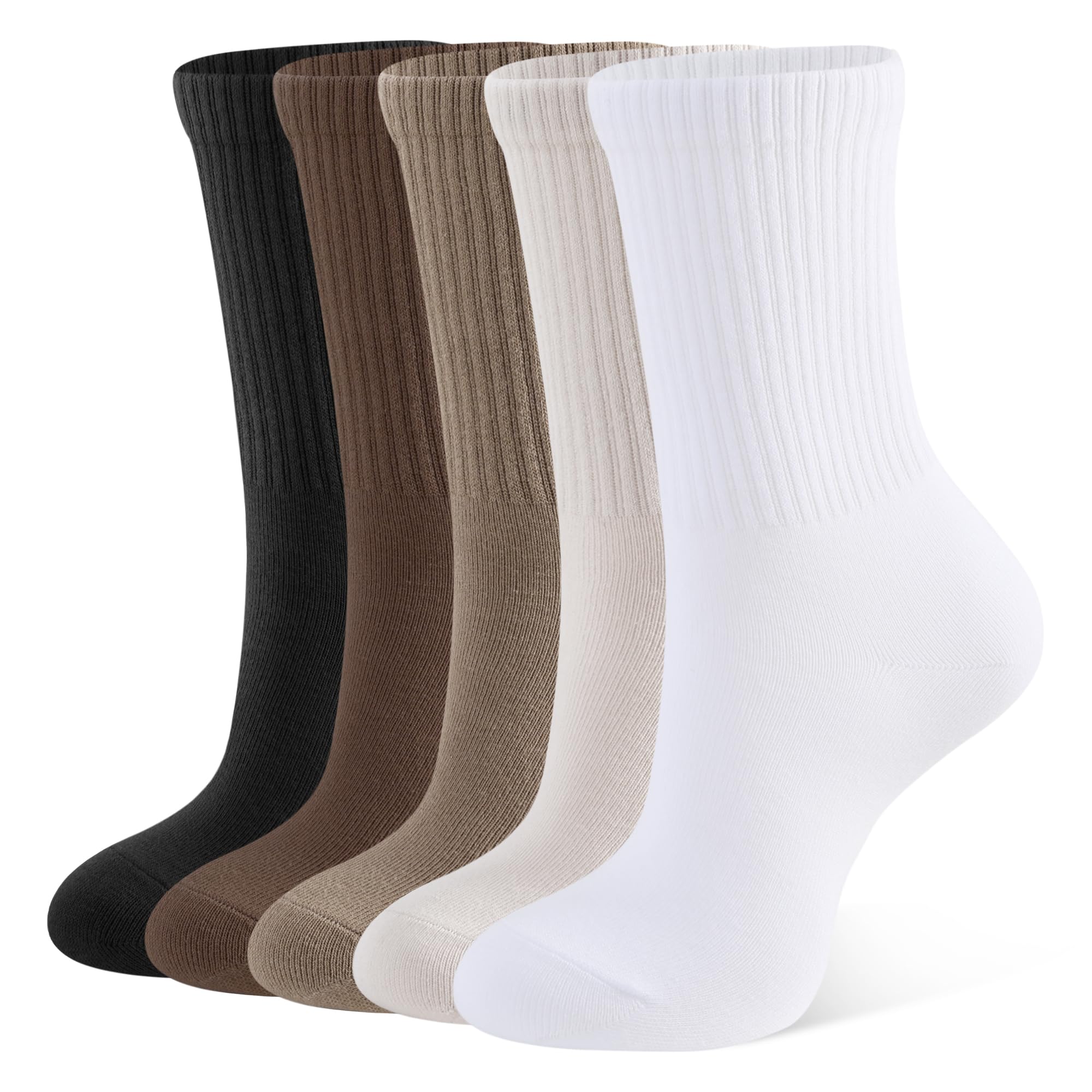 CLOSEMATE Womens Calf Crew Socks Comfortable Soft Cotton and Lightweight 5 Pairs