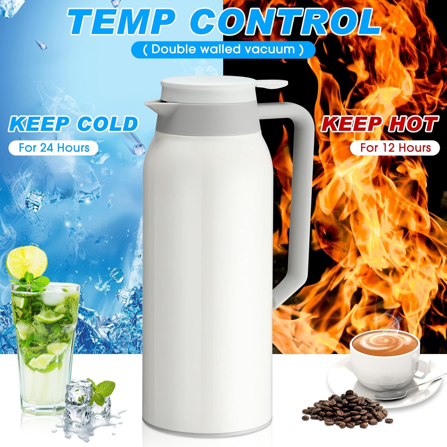 Mifoci 2 Pcs 51oz Stainless Steel Thermal Coffee Carafe White Double Walled Thermal Carafe Insulated Hot Beverage Dispenser with Retractable Brush 12 Hour Heat Retention for Tea Water Keeping Cold Hot - Image 4