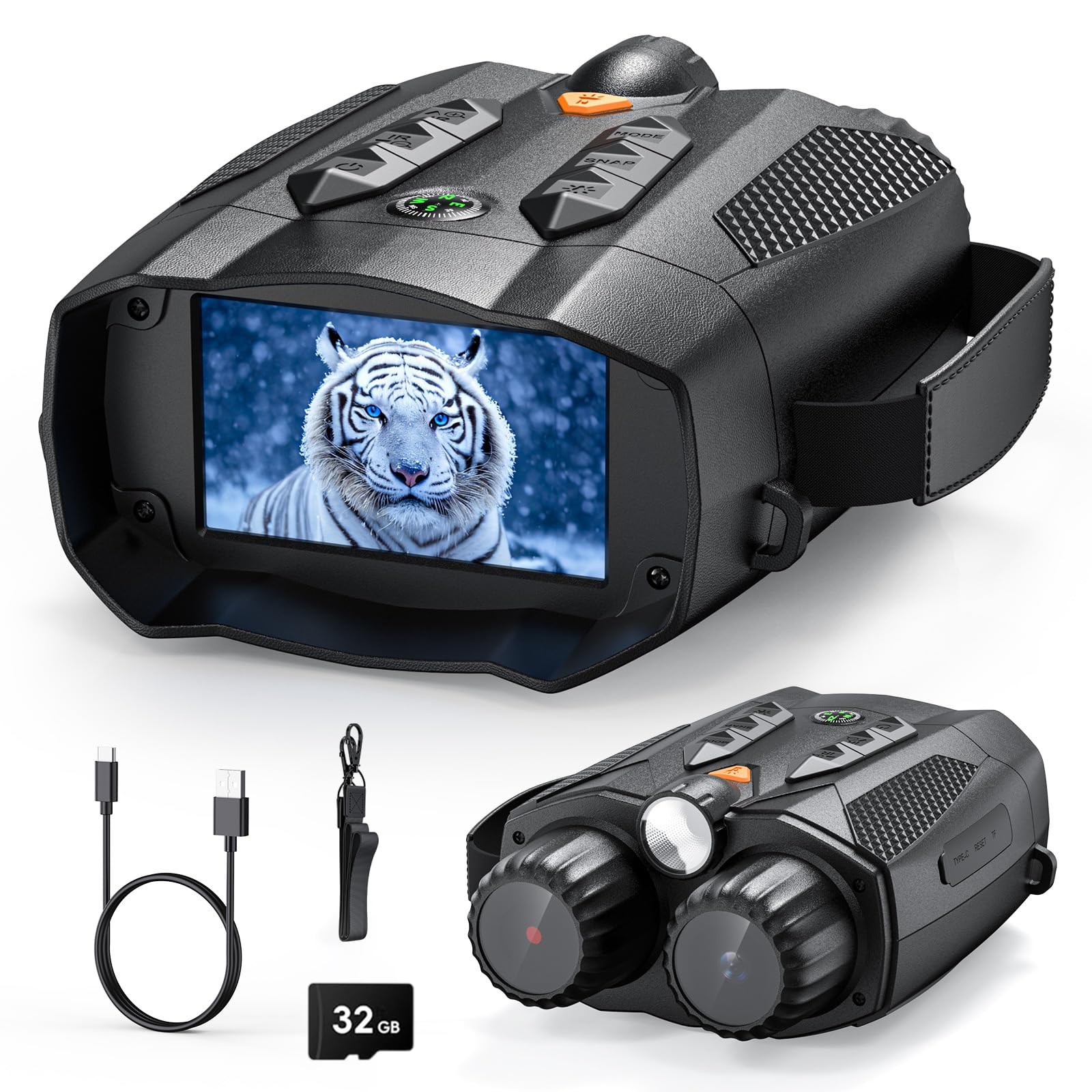 EMEBAY - Prismáticos de visión nocturna 4K, brújula integrada, luz táctica, alcance visual 800M, pantalla de 3,0 pulgadas, zoom digital 10X, batería de 5000 mAh, gafas de visión nocturna infrarroja
