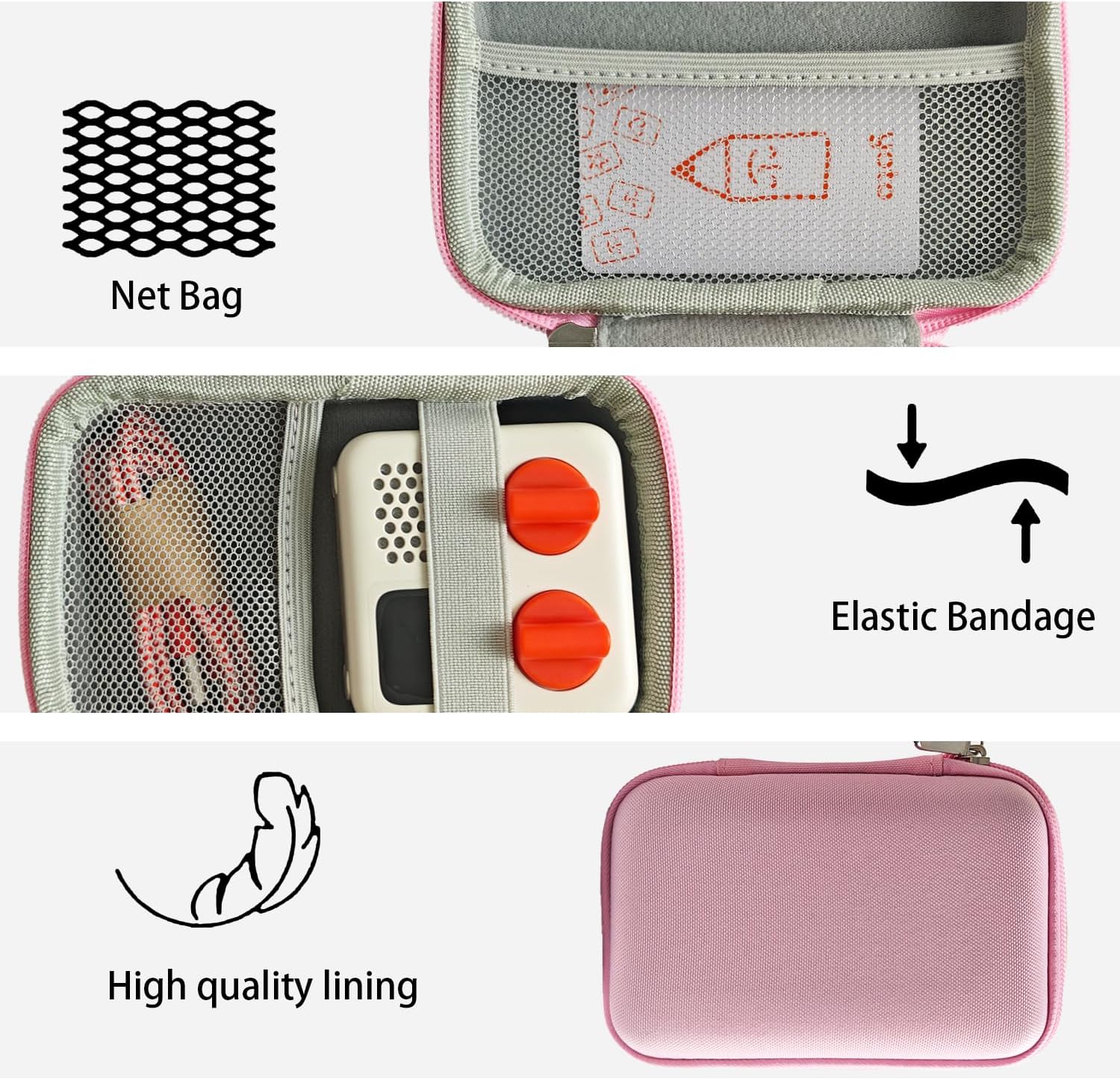Hard Case Cover for Yoto Mini Player, Storage Holder Case with Mesh Pocket for Kids Audio Music Accessory Card (Pink) image 5