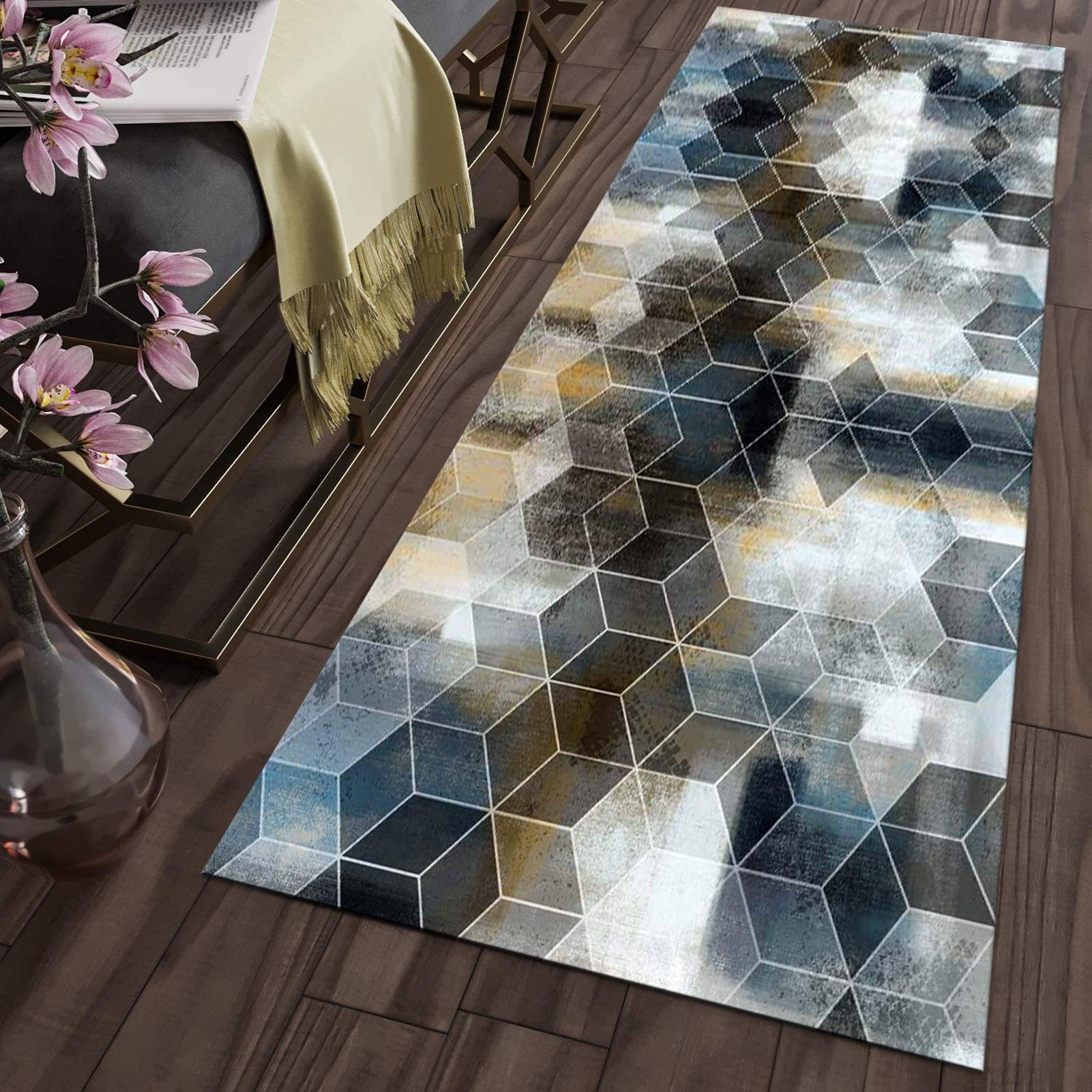 Gang Tapijt Lopers Modern Geometrisch Antislip, tapijtloper voor Keuken Hal Thuis Slaapkamer Kantoor Breedte 60cm/ 70cm/ 80cm/ 90cm/ 100cm (Color : A, Size : 60x350cm