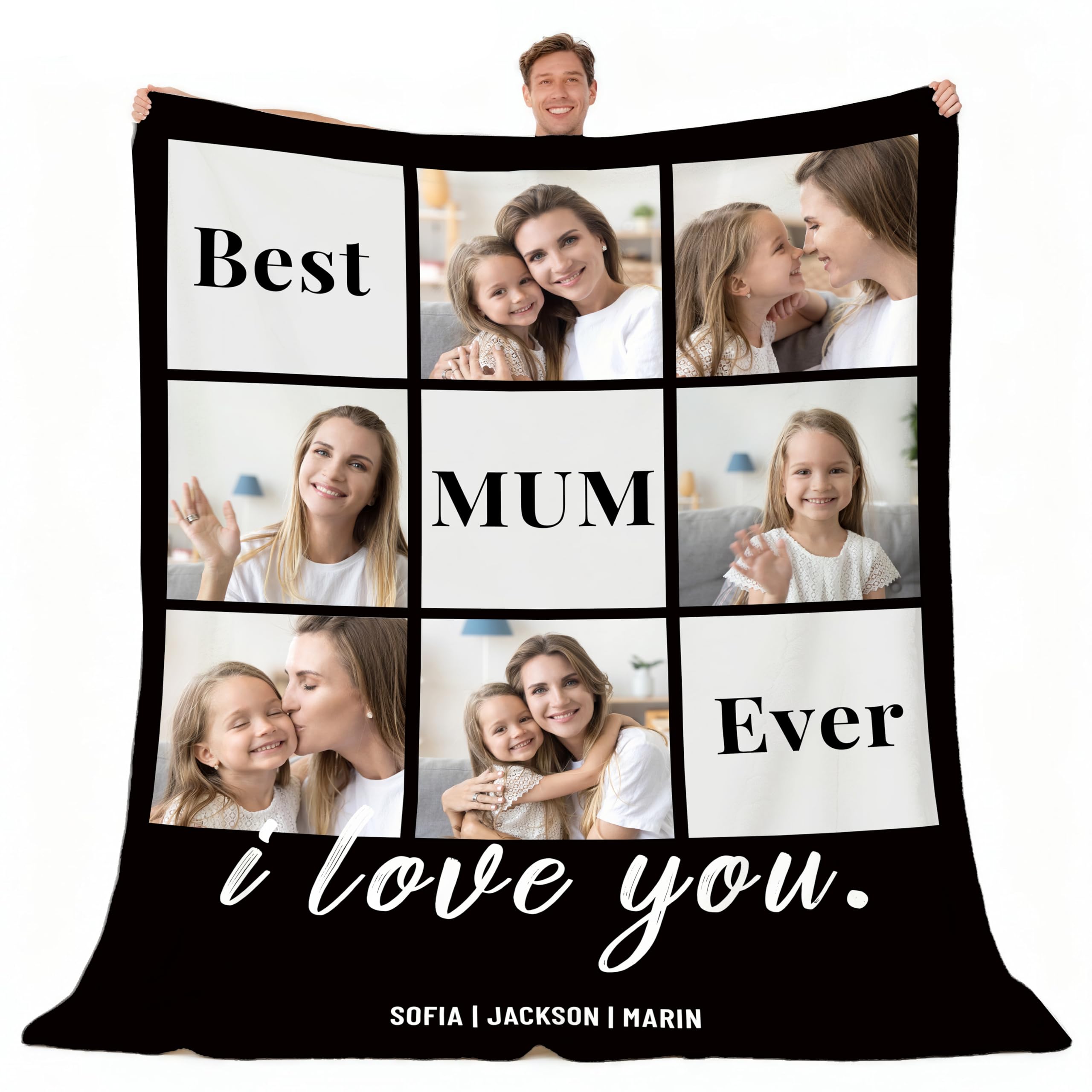 LUCKOR Personalised Flannel Photo Blanket for Mum