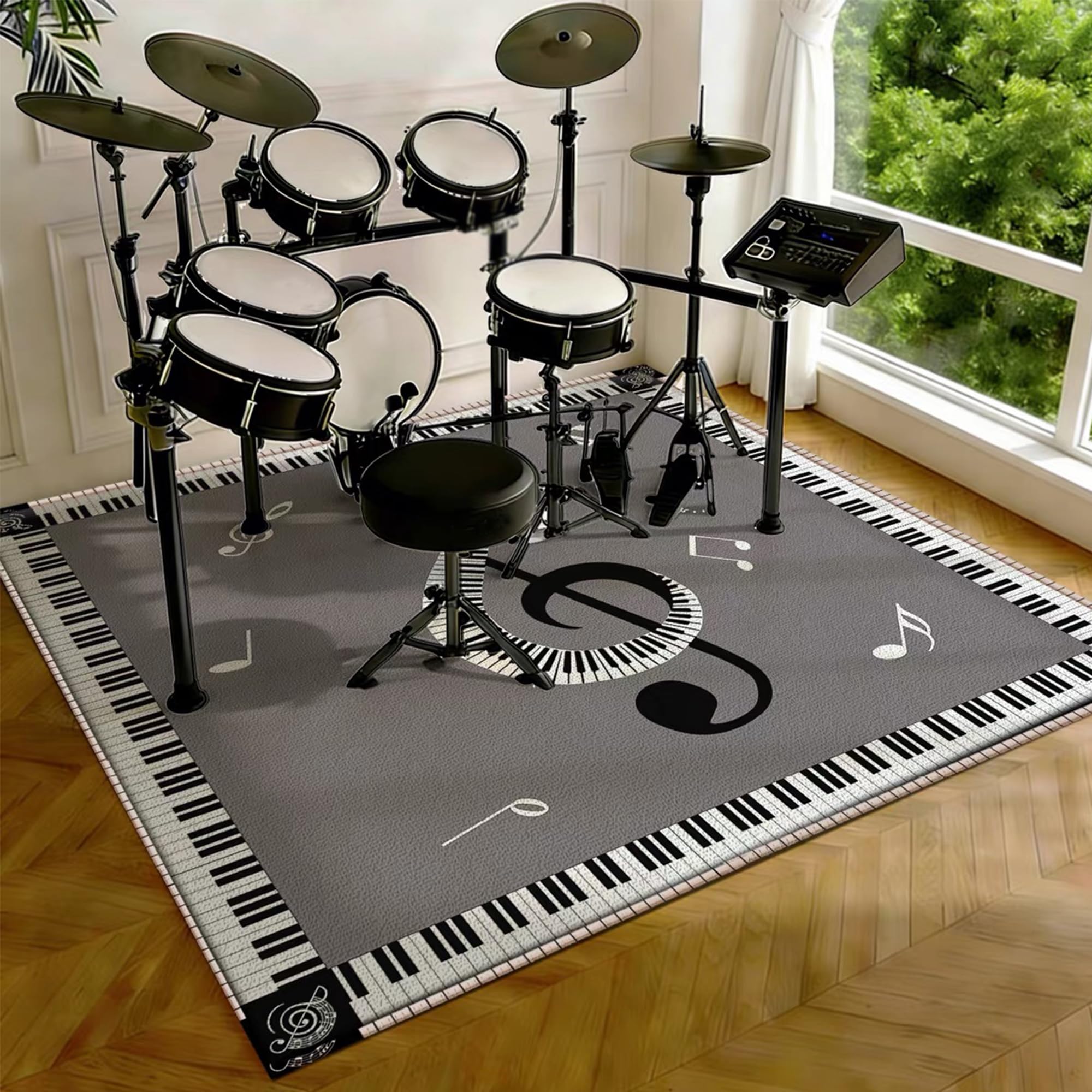 Drumming Drum Rugs, Drum Mat Drum Rug Non Slip Soundproof Mats, 180 x 150 cm Drum Carpet for Drummers Outdoor, Electronic Drum Set Practice Music Rug, Floor Protection Pad for Splash Cymbal Stands
