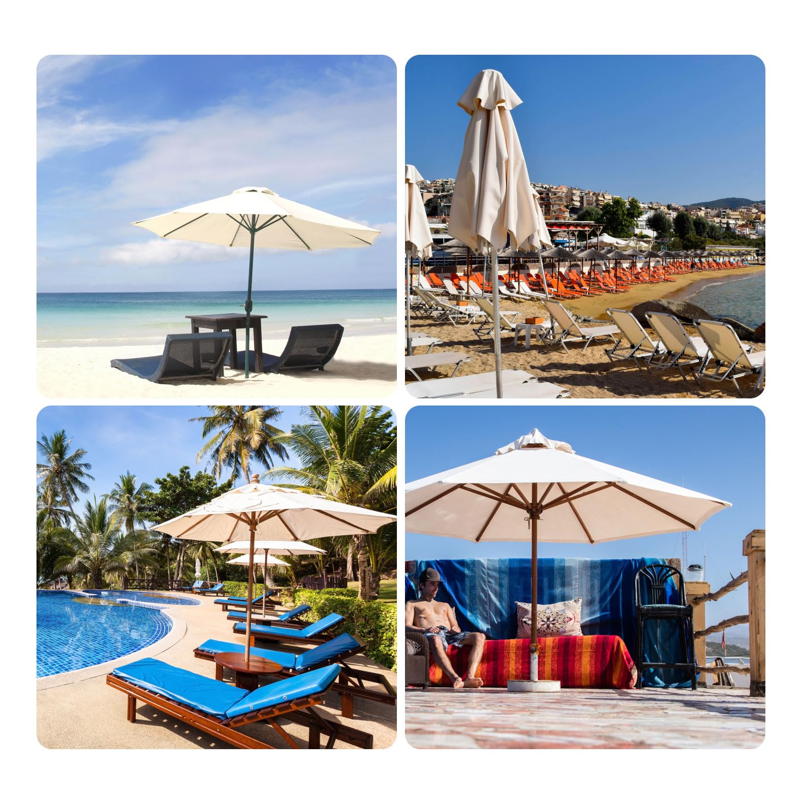 Toile de rechange épaisse et solide pour parasol de terrasse, 3 m, 8 baleines, beige (Cadre de parasol non inclus, auvent seulement)