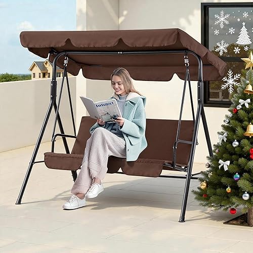 Miniatura 2 de MCombo - Silla de columpio para patio al aire libre, sillón balanceable con toldo ajustable para 3 personas, cojines extraíbles, 4003