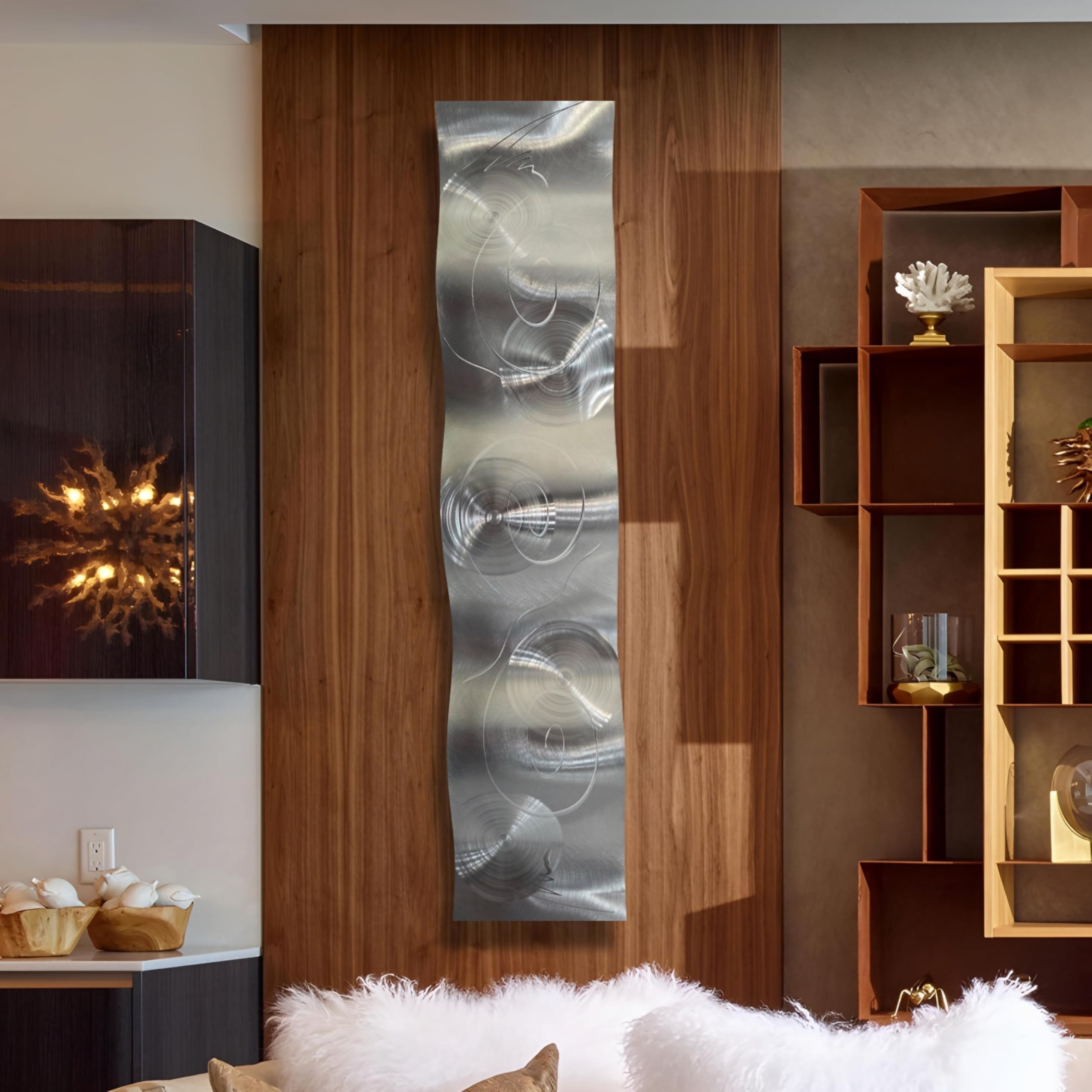 Essence of Simplicity 6" x 46" Silver Waves 3D Metal Wall Art Contemporary Abstract Sculpture, Timeless Appeal & Sophistication, Transform Your Space by Artist Jon Allen Statements 2000