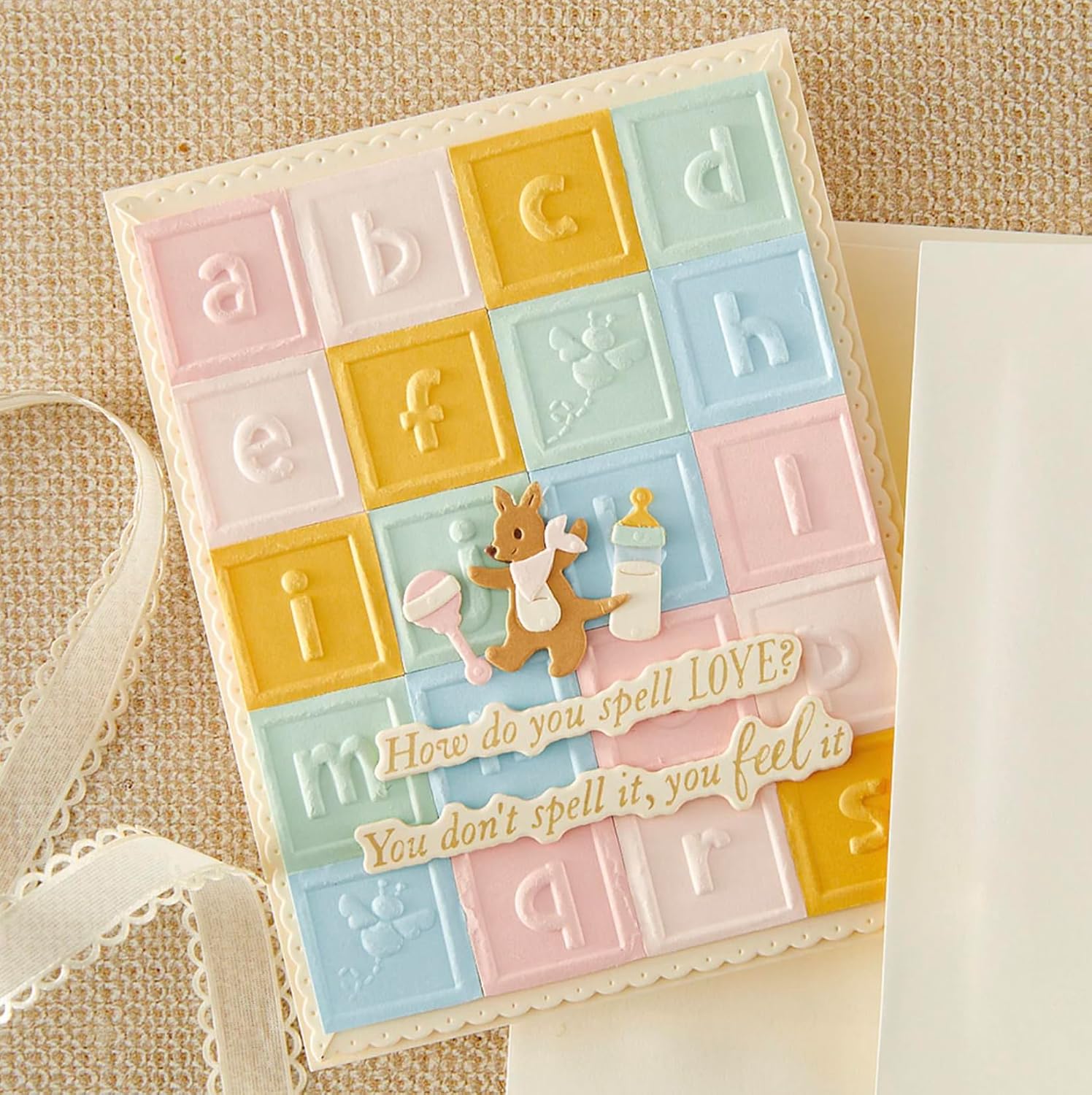 Spellbinders Classic Pooh Baby Blocks 3D Embossing Folder, Alphabet Letters Design, 5.5x8.5 Inches