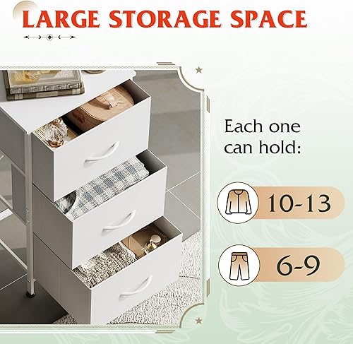 Miniatura 5 de WLIVE Mesita de noche con 3 cajones, cómoda de tela, unidad organizadora, cómoda de almacenamiento para dormitorio, pasillo, entrada, armarios,