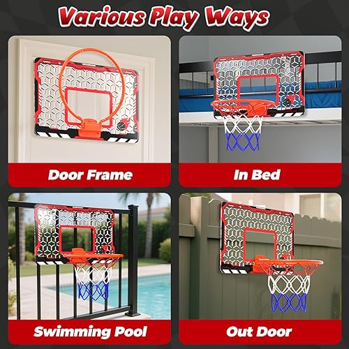 Miniatura 5 de EagleStone Mini aro de baloncesto para puerta y pared, borde plegable con 3 bolas y bomba, juego de juguete de baloncesto interior para niños y