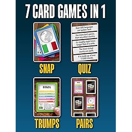SMART CARDS Countries, Gift, Stocking Stuffer, Travel Game, 7 Games in 1, Pairs, Snap, Trumps, Rummy, Memory Quiz, Learn Facts, Age 5+, 1-8 Players