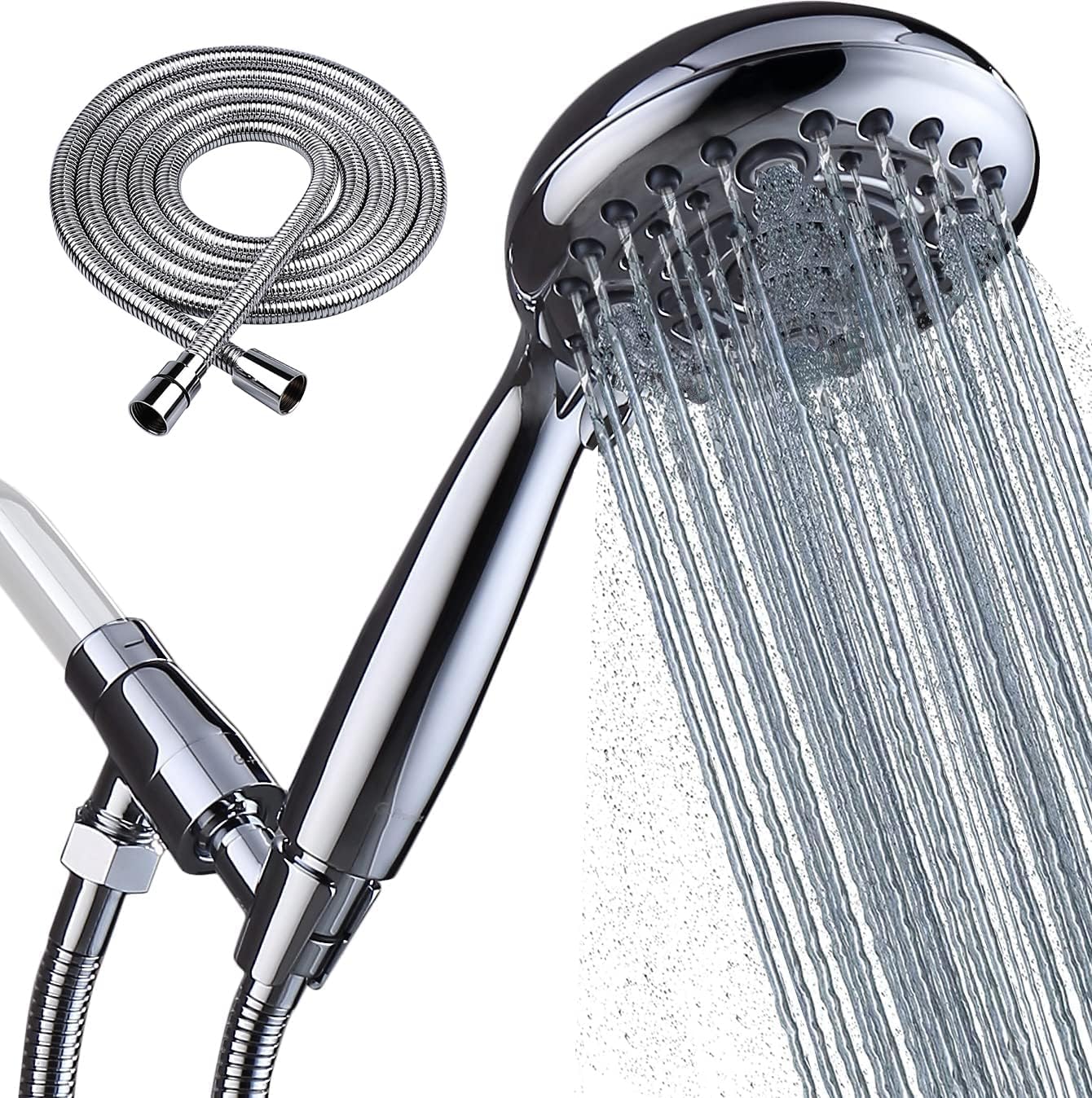 G-Promise Handheld Shower Head High Pressure 6 Spray Settings, Detachable Hand Held Showerhead 4.9 Inch Face with 100" Long Hose and Metal Adjustable Bracket