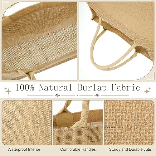 Miniatura 6 de Sanwuta 50 bolsas de arpillera a granel de yute con laminado reutilizable de verano en blanco para madre, profesor, dama de honor, boda, compras,