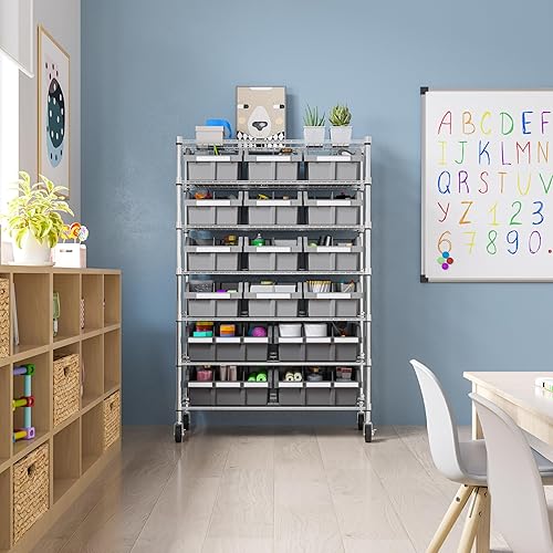 Miniatura 11 de Seville Classics - Sistema de estantería de alambre de acero de 7 niveles, con 16 contenedores y certificación NSF de grado comercial, gris