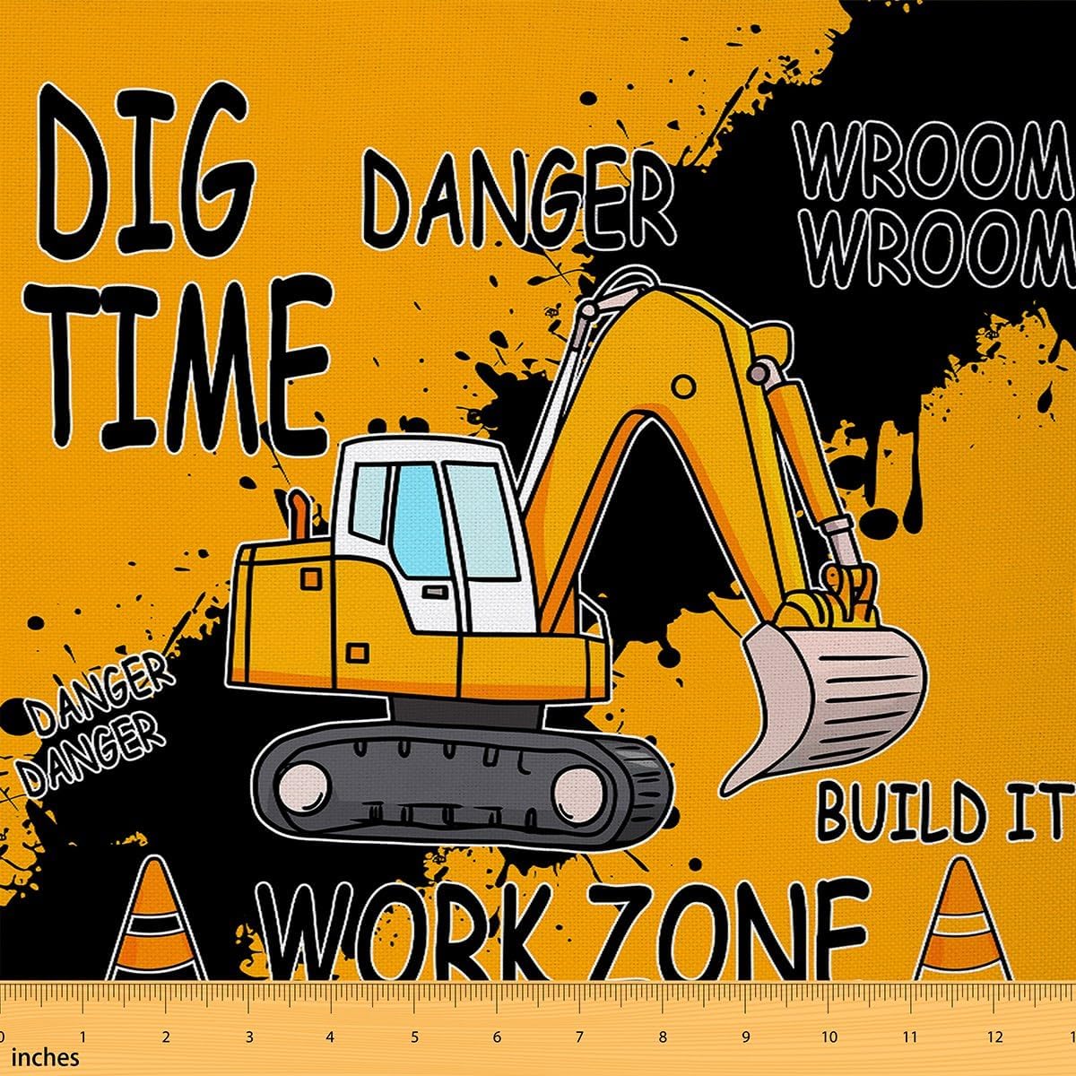 Erosebridal Tractor Fabric by The Yard Excavator Dig Work Waterproof Outdoor Decor for Boys Kids Construction Orange Cartoon Upholstery Decor Craft Patchwork Decor for Quilting Sewing 3 Yards