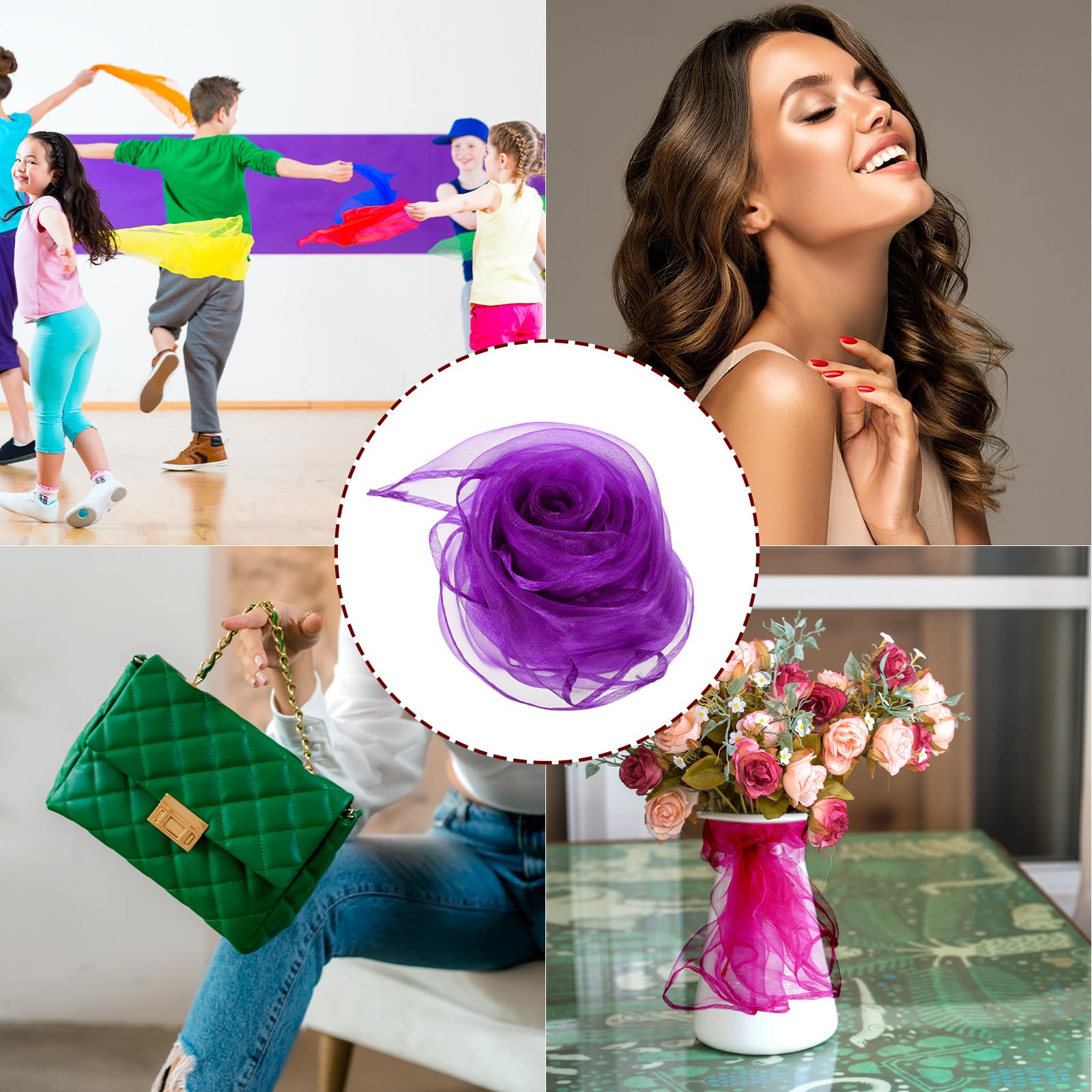 PATIKIL Sciarpe da danza, 48 pezzi, sciarpe quadrate da giocoleria, 61 x 50 cm, sciarpe per movimento musicale, accessori per giocare a giocoleria magica, viola