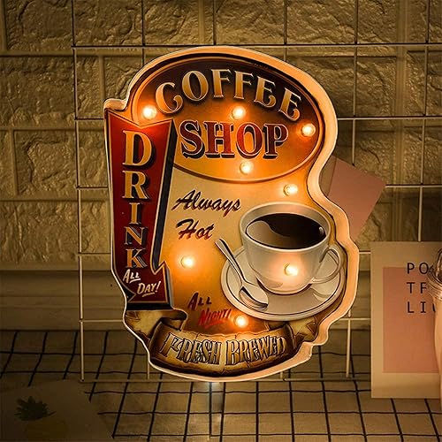 Decoración de pared para cafetería, decoración de pared, letreros luminosos, arte de pared de metal industrial retro, para bares, cocinas del hogar,